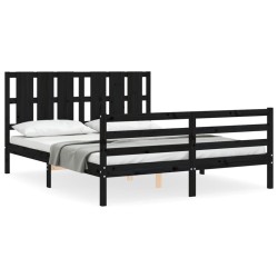 vidaXL Massivholzbett mit Kopfteil Schwarz 160x200 cm
