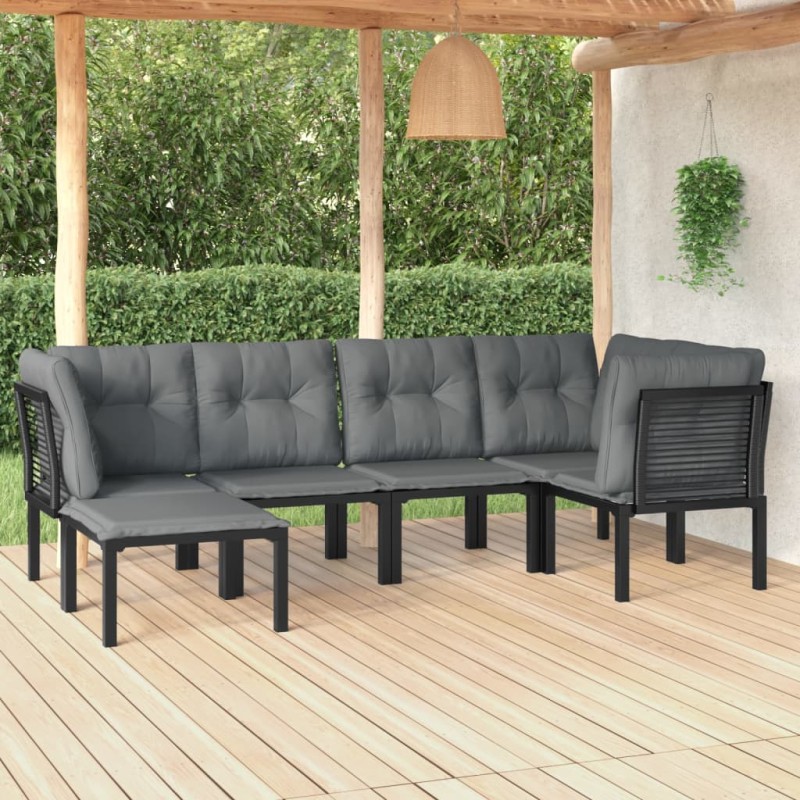 vidaXL 6-tlg. Garten-Lounge-Set Schwarz und Grau Poly Rattan vidaXL 6-tlg. Garten-Lounge-Set Schwarz und Grau Poly Rattan