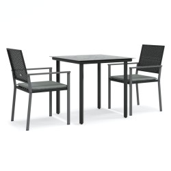 vidaXL 3-tlg. Garten-Essgruppe mit Kissen Poly Rattan und Stahl