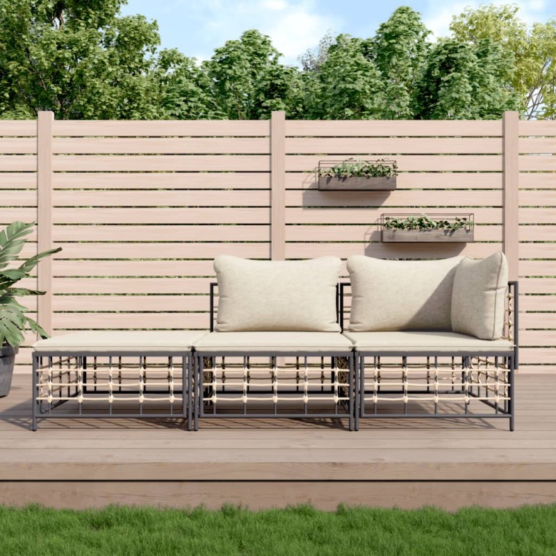 vidaXL 3-tlg. Garten-Lounge-Set mit Kissen Anthrazit Poly Rattan vidaXL 3-tlg. Garten-Lounge-Set mit Kissen Anthrazit Poly Rattan