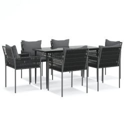 vidaXL 7-tlg. Garten-Essgruppe mit Kissen Poly Rattan und Stahl