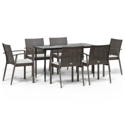 vidaXL 7-tlg. Garten-Essgruppe mit Kissen Poly Rattan und Stahl