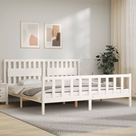 vidaXL Massivholzbett mit Kopfteil Weiß 200x200 cm
