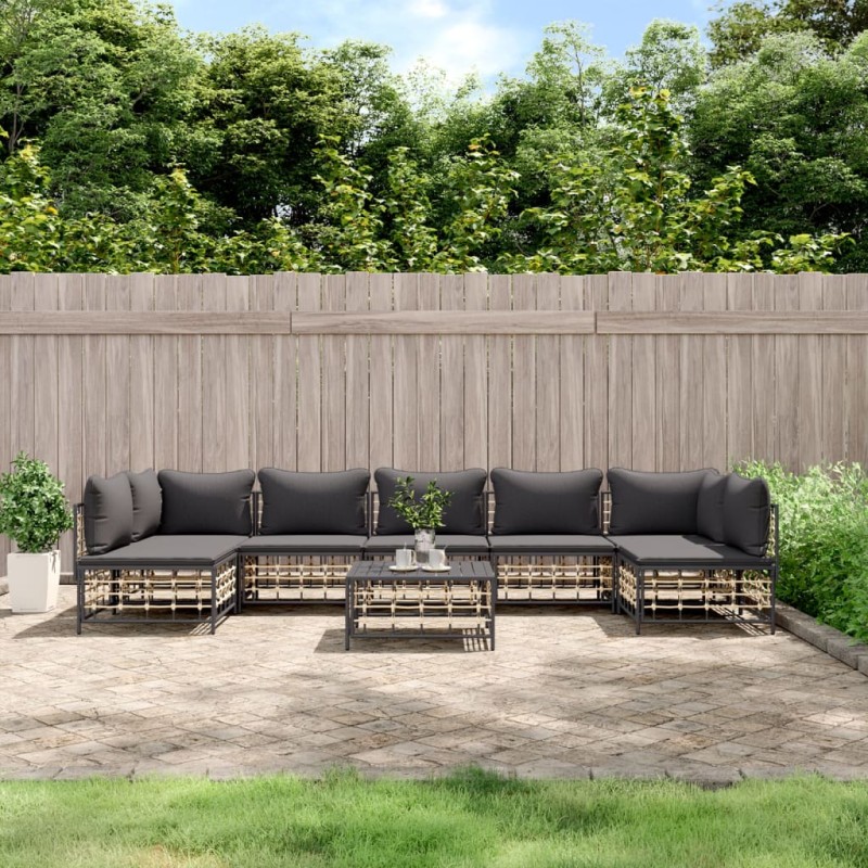 vidaXL 8-tlg. Garten-Lounge-Set mit Kissen Anthrazit Poly Rattan vidaXL 8-tlg. Garten-Lounge-Set mit Kissen Anthrazit Poly Rattan