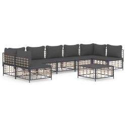 vidaXL 8-tlg. Garten-Lounge-Set mit Kissen Anthrazit Poly Rattan