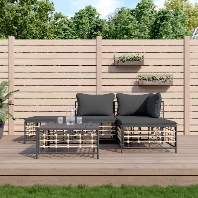 vidaXL 5-tlg. Garten-Lounge-Set mit Kissen Anthrazit Poly Rattan vidaXL 5-tlg. Garten-Lounge-Set mit Kissen Anthrazit Poly Rattan
