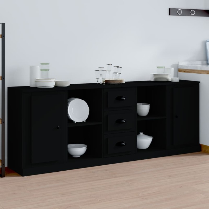 vidaXL Sideboards 3 Stk. Schwarz Holzwerkstoff vidaXL Sideboards 3 Stk. Schwarz Holzwerkstoff