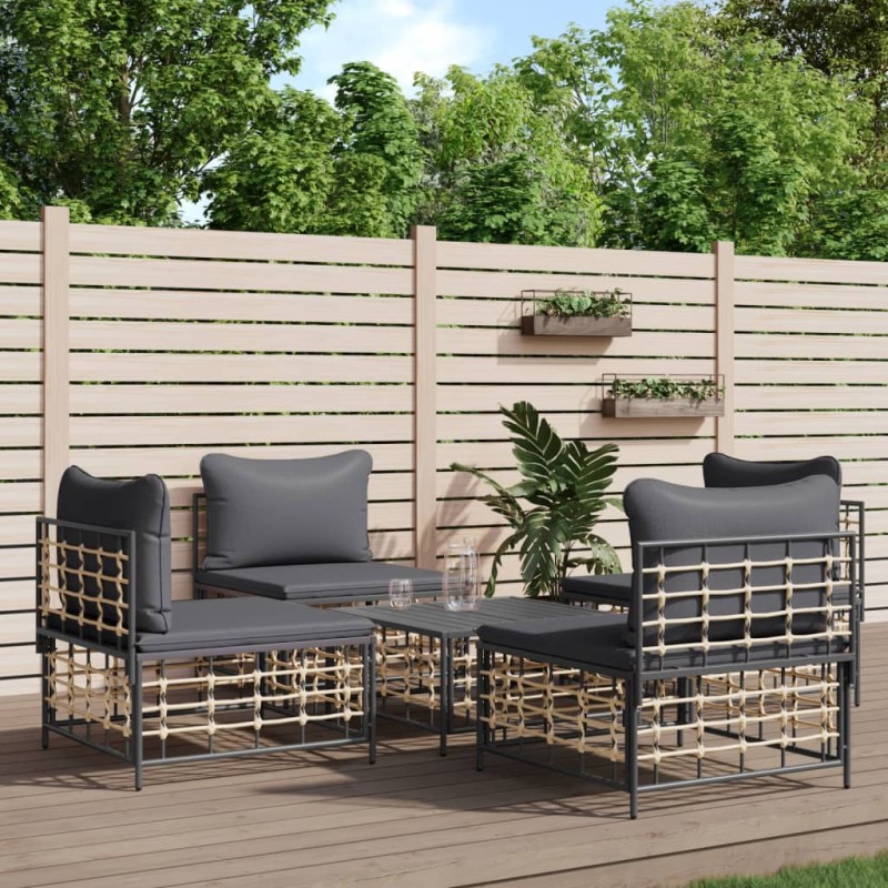 vidaXL 5-tlg. Garten-Lounge-Set mit Kissen Anthrazit Poly Rattan vidaXL 5-tlg. Garten-Lounge-Set mit Kissen Anthrazit Poly Rattan