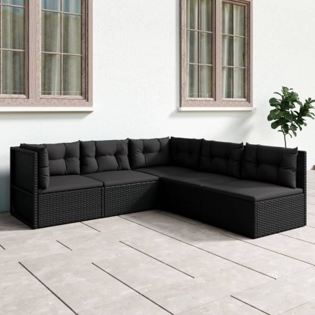 vidaXL 5-tlg. Garten-Lounge-Set mit Kissen Schwarz Poly Rattan