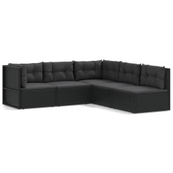 vidaXL 5-tlg. Garten-Lounge-Set mit Kissen Schwarz Poly Rattan