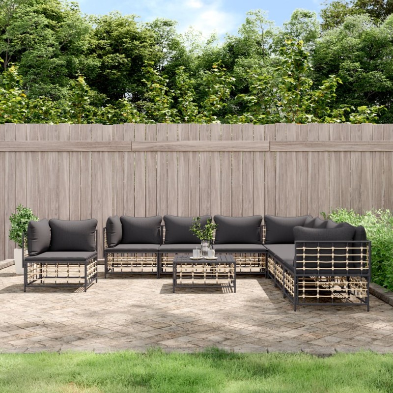 vidaXL 9-tlg. Garten-Lounge-Set mit Kissen Anthrazit Poly Rattan vidaXL 9-tlg. Garten-Lounge-Set mit Kissen Anthrazit Poly Rattan