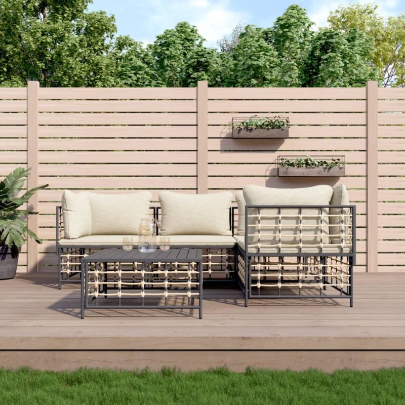 vidaXL 5-tlg. Garten-Lounge-Set mit Kissen Anthrazit Poly Rattan vidaXL 5-tlg. Garten-Lounge-Set mit Kissen Anthrazit Poly Rattan