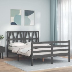 vidaXL Massivholzbett mit Kopfteil Grau 140x200 cm