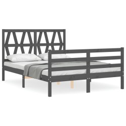 vidaXL Massivholzbett mit Kopfteil Grau 140x200 cm