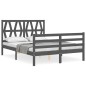 vidaXL Massivholzbett mit Kopfteil Grau 140x200 cm