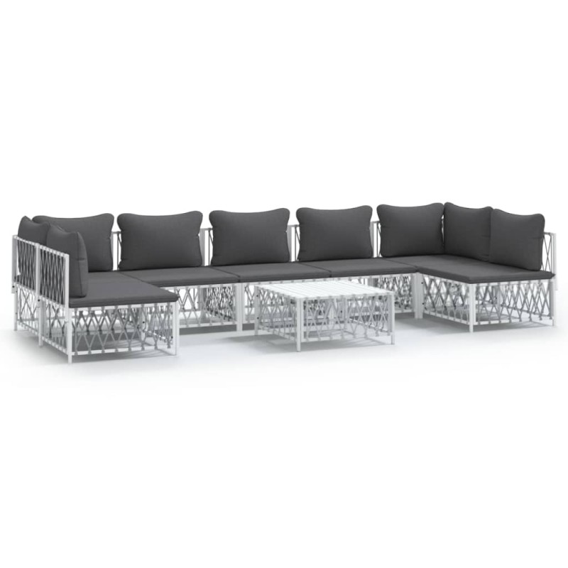 vidaXL 8-tlg. Garten-Lounge-Set mit Kissen Weiß Stahl vidaXL 8-tlg. Garten-Lounge-Set mit Kissen Weiß Stahl