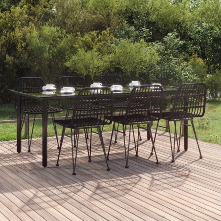 vidaXL 7-tlg. Garten-Essgruppe Schwarz Poly Rattan