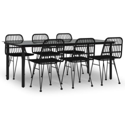 vidaXL 7-tlg. Garten-Essgruppe Schwarz Poly Rattan