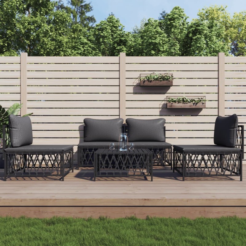 vidaXL 5-tlg. Garten-Lounge-Set mit Kissen Anthrazit Stahl vidaXL 5-tlg. Garten-Lounge-Set mit Kissen Anthrazit Stahl