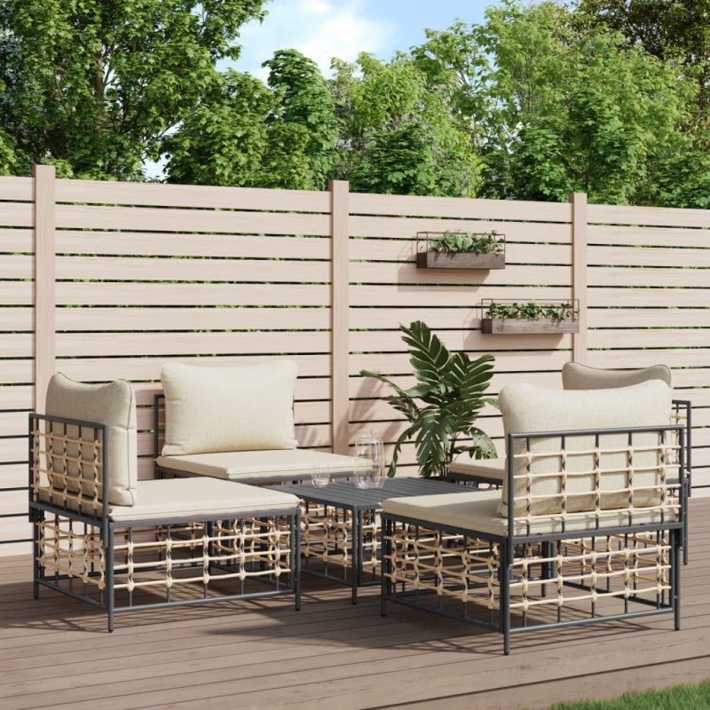 vidaXL 5-tlg. Garten-Lounge-Set mit Kissen Anthrazit Poly Rattan vidaXL 5-tlg. Garten-Lounge-Set mit Kissen Anthrazit Poly Rattan