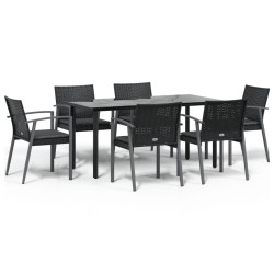 vidaXL 7-tlg. Garten-Essgruppe mit Kissen Poly Rattan und Stahl