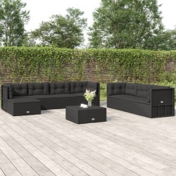 vidaXL 8-tlg. Garten-Lounge-Set mit Kissen Schwarz Poly Rattan