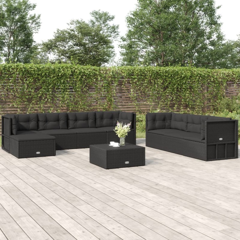 vidaXL 8-tlg. Garten-Lounge-Set mit Kissen Schwarz Poly Rattan vidaXL 8-tlg. Garten-Lounge-Set mit Kissen Schwarz Poly Rattan