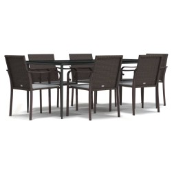 vidaXL 7-tlg. Garten-Essgruppe mit Kissen Poly Rattan und Stahl