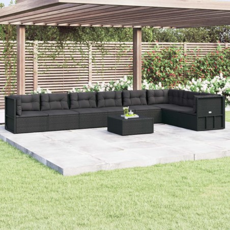 vidaXL 8-tlg. Garten-Lounge-Set mit Kissen Schwarz Poly Rattan