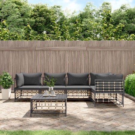 vidaXL 6-tlg. Garten-Lounge-Set mit Kissen Anthrazit Poly Rattan