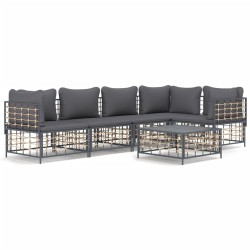 vidaXL 6-tlg. Garten-Lounge-Set mit Kissen Anthrazit Poly Rattan