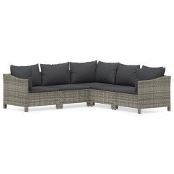 vidaXL 5-tlg. Garten-Lounge-Set mit Kissen Grau Poly Rattan