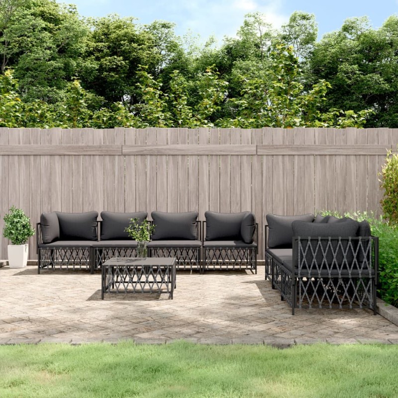 vidaXL 8-tlg. Garten-Lounge-Set mit Kissen Anthrazit Stahl vidaXL 8-tlg. Garten-Lounge-Set mit Kissen Anthrazit Stahl