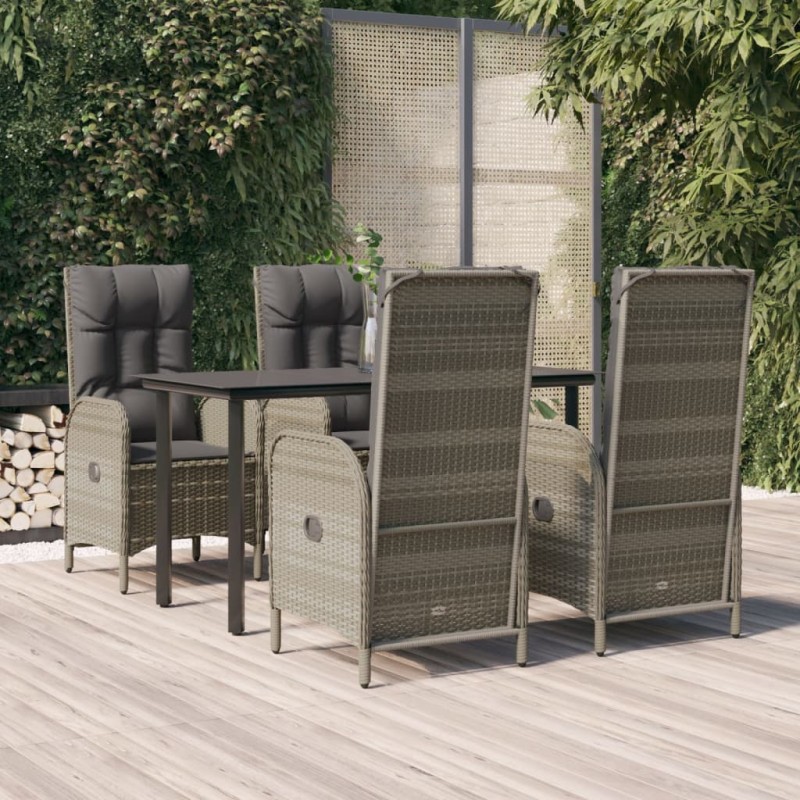 vidaXL 5-tlg. Garten-Essgruppe mit Kissen Schwarz und Grau Poly Rattan vidaXL 5-tlg. Garten-Essgruppe mit Kissen Schwarz und Grau Poly Rattan