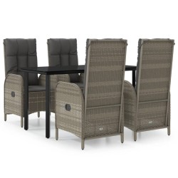 vidaXL 5-tlg. Garten-Essgruppe mit Kissen Schwarz und Grau Poly Rattan