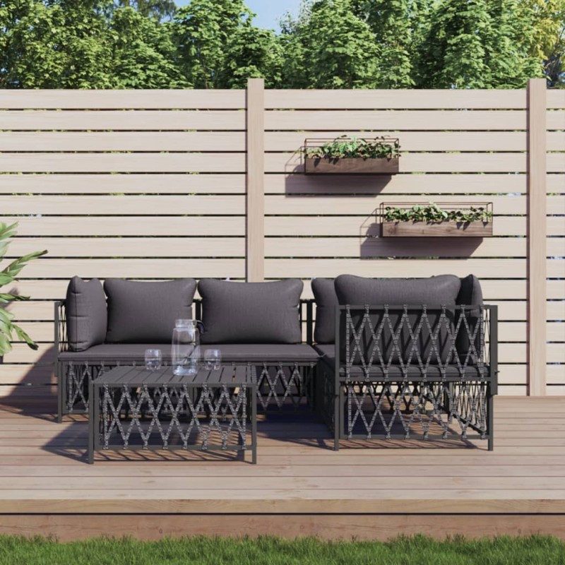 vidaXL 5-tlg. Garten-Lounge-Set mit Kissen Anthrazit Stahl vidaXL 5-tlg. Garten-Lounge-Set mit Kissen Anthrazit Stahl