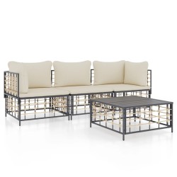vidaXL 4-tlg. Garten-Lounge-Set mit Kissen Anthrazit Poly Rattan