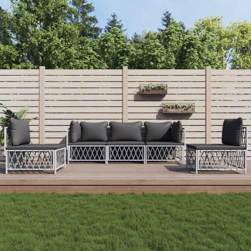 vidaXL 5-tlg. Garten-Lounge-Set mit Kissen Weiß Stahl vidaXL 5-tlg. Garten-Lounge-Set mit Kissen Weiß Stahl