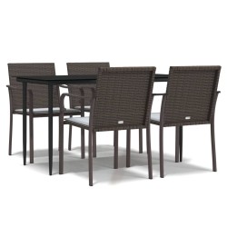 vidaXL 5-tlg. Garten-Essgruppe mit Kissen Poly Rattan und Stahl