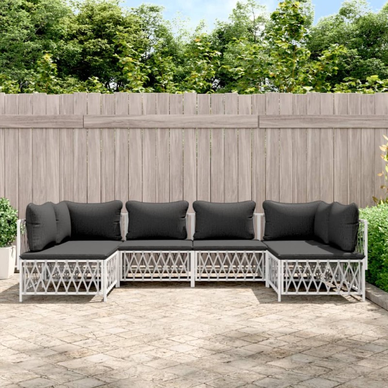 vidaXL 6-tlg. Garten-Lounge-Set mit Kissen Weiß Stahl vidaXL 6-tlg. Garten-Lounge-Set mit Kissen Weiß Stahl