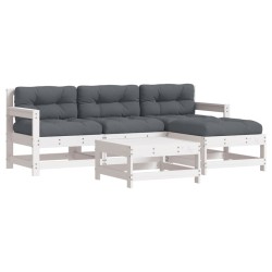 vidaXL 5-tlg. Garten-Lounge-Set mit Kissen Weiß Massivholz