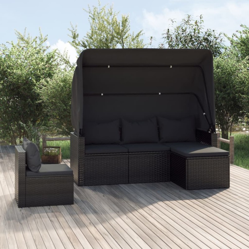 vidaXL 4-tlg. Garten-Sofagarnitur mit Kissen Schwarz Poly Rattan vidaXL 4-tlg. Garten-Sofagarnitur mit Kissen Schwarz Poly Rattan