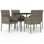 vidaXL 5-tlg. Garten-Essgruppe mit Kissen Schwarz und Grau Poly Rattan vidaXL 5-tlg. Garten-Essgruppe mit Kissen Schwarz und Grau Poly Rattan