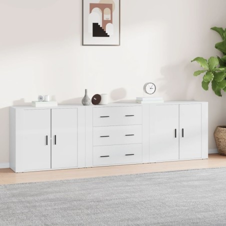 vidaXL Sideboards 3 Stk. Hochglanz-Weiß Holzwerkstoff