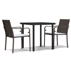 vidaXL 3-tlg. Garten-Essgruppe mit Kissen Poly Rattan und Stahl
