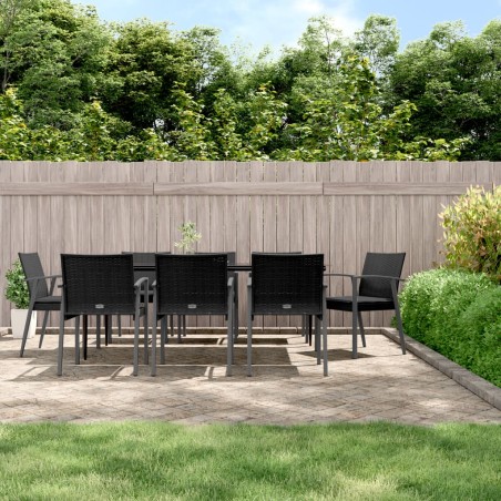 vidaXL 9-tlg. Garten-Essgruppe mit Kissen Poly Rattan und Stahl