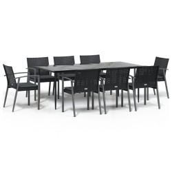 vidaXL 9-tlg. Garten-Essgruppe mit Kissen Poly Rattan und Stahl