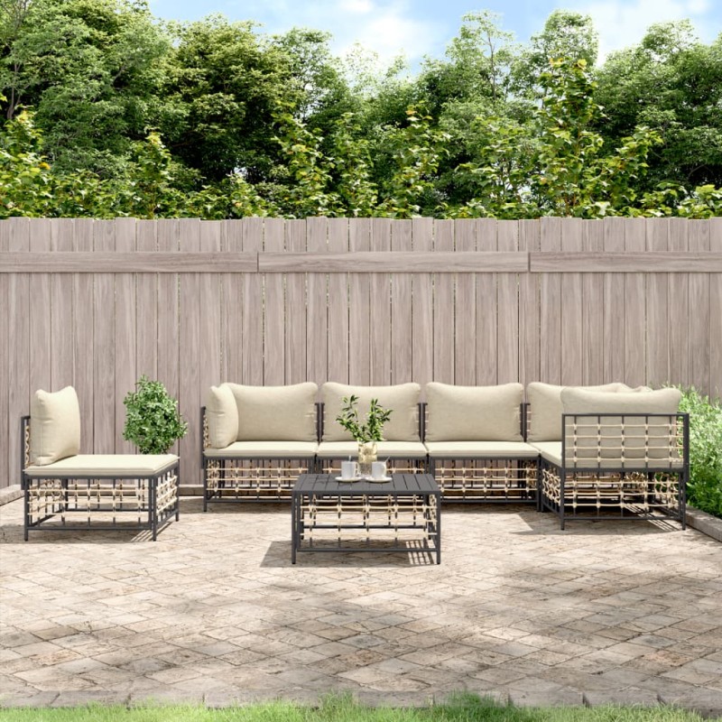 vidaXL 7-tlg. Garten-Lounge-Set mit Kissen Anthrazit Poly Rattan vidaXL 7-tlg. Garten-Lounge-Set mit Kissen Anthrazit Poly Rattan