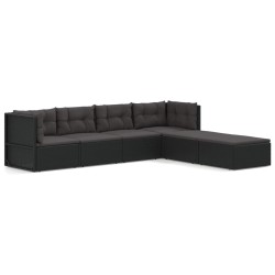 vidaXL 6-tlg. Garten-Lounge-Set mit Kissen Schwarz Poly Rattan