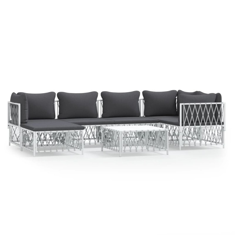 vidaXL 7-tlg. Garten-Lounge-Set mit Kissen Weiß Stahl vidaXL 7-tlg. Garten-Lounge-Set mit Kissen Weiß Stahl